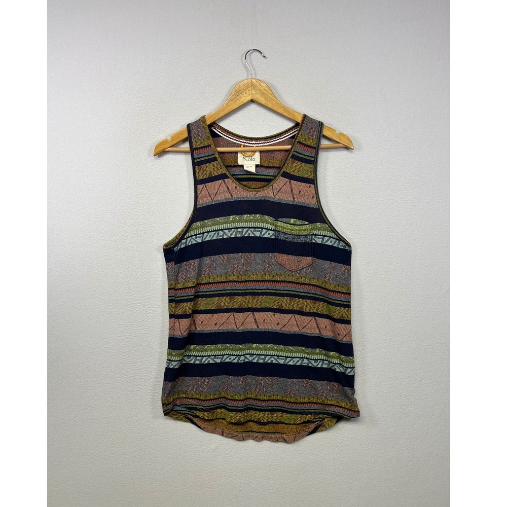 Boho Festival Koto Mens XS Multicolor Southwestern Geometric Pocket Tank Top
